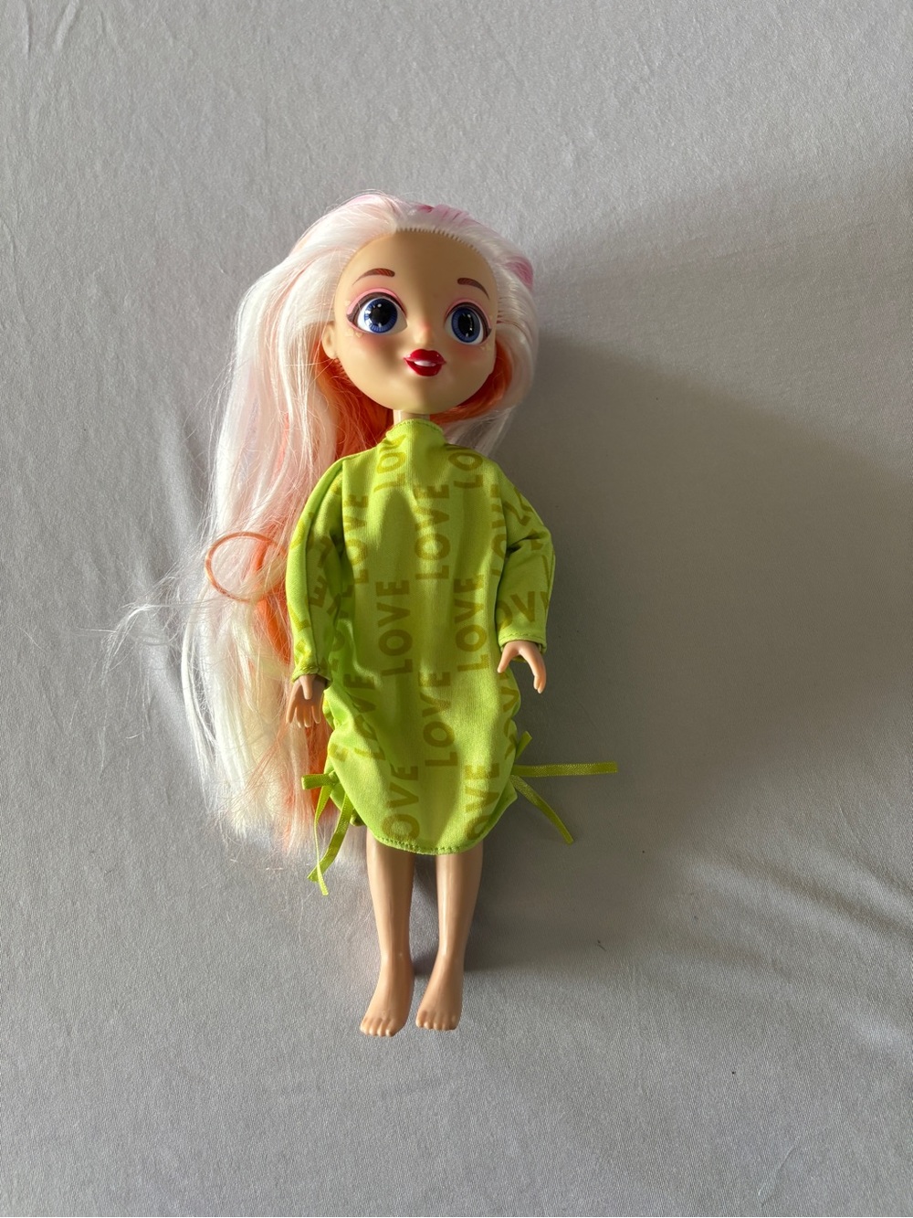 Fridgie Friends Doll Pink Orange Hair Green Love Dress